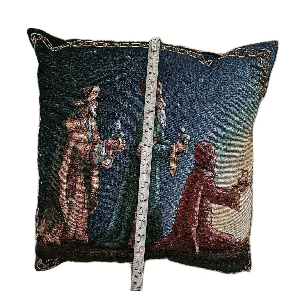 2 Vtg Mohawk Christmas Tapestry Throw Pillows Mary & Jesus + 3 Wise Men Made USA